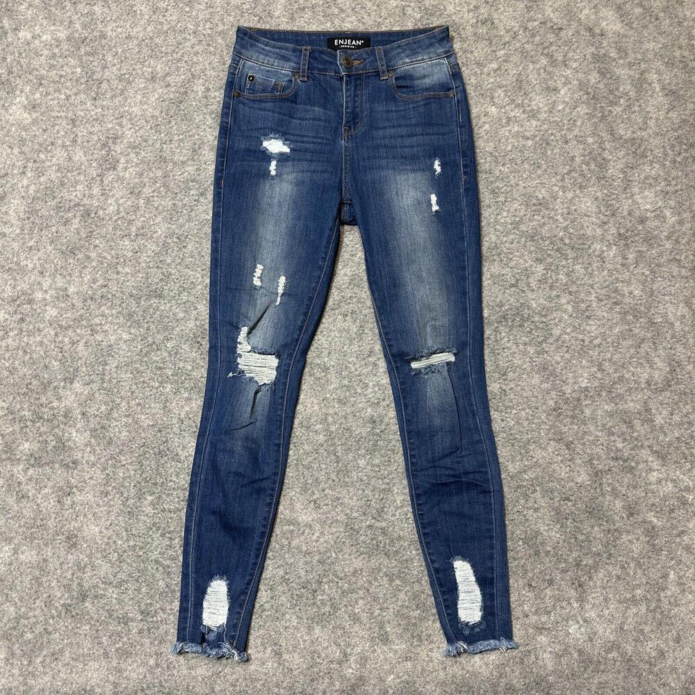 ENJEAN‎ Denim Women's Distressed Skinny Jeans Size 1 Blue Medium Wash Denim